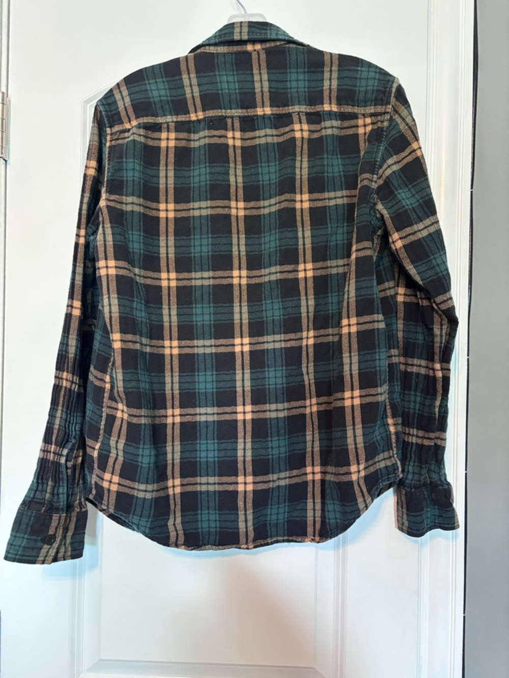 American Eagle Plaid Flannel Shirt Green Tan Grunge Cozy Classic fit Size Small - Picture 7 of 10